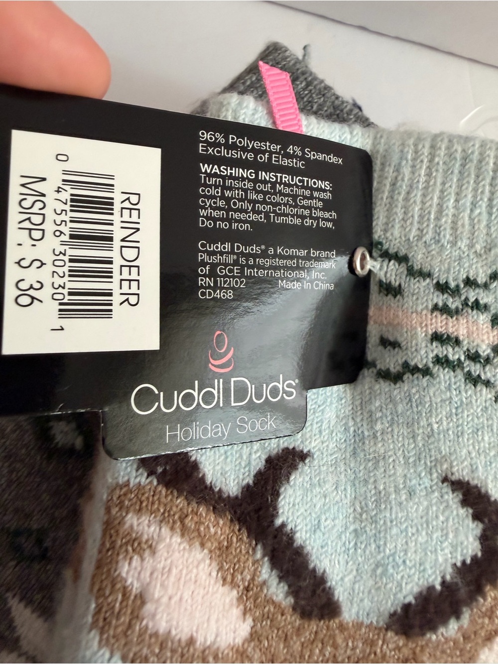 Cuddl Duds Women's Plushfill Crew Super Soft Holiday Sock, 3-Pack - Reindeer - Picture 3 of 3